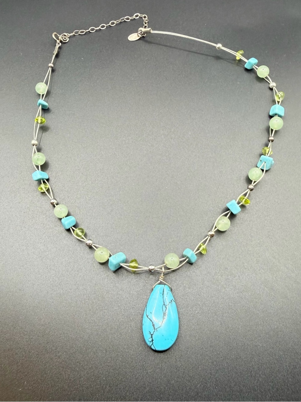 Vintage 925 Sterling Silver 18 IN Multi Gemstone Turquoise Jade Bead Necklace